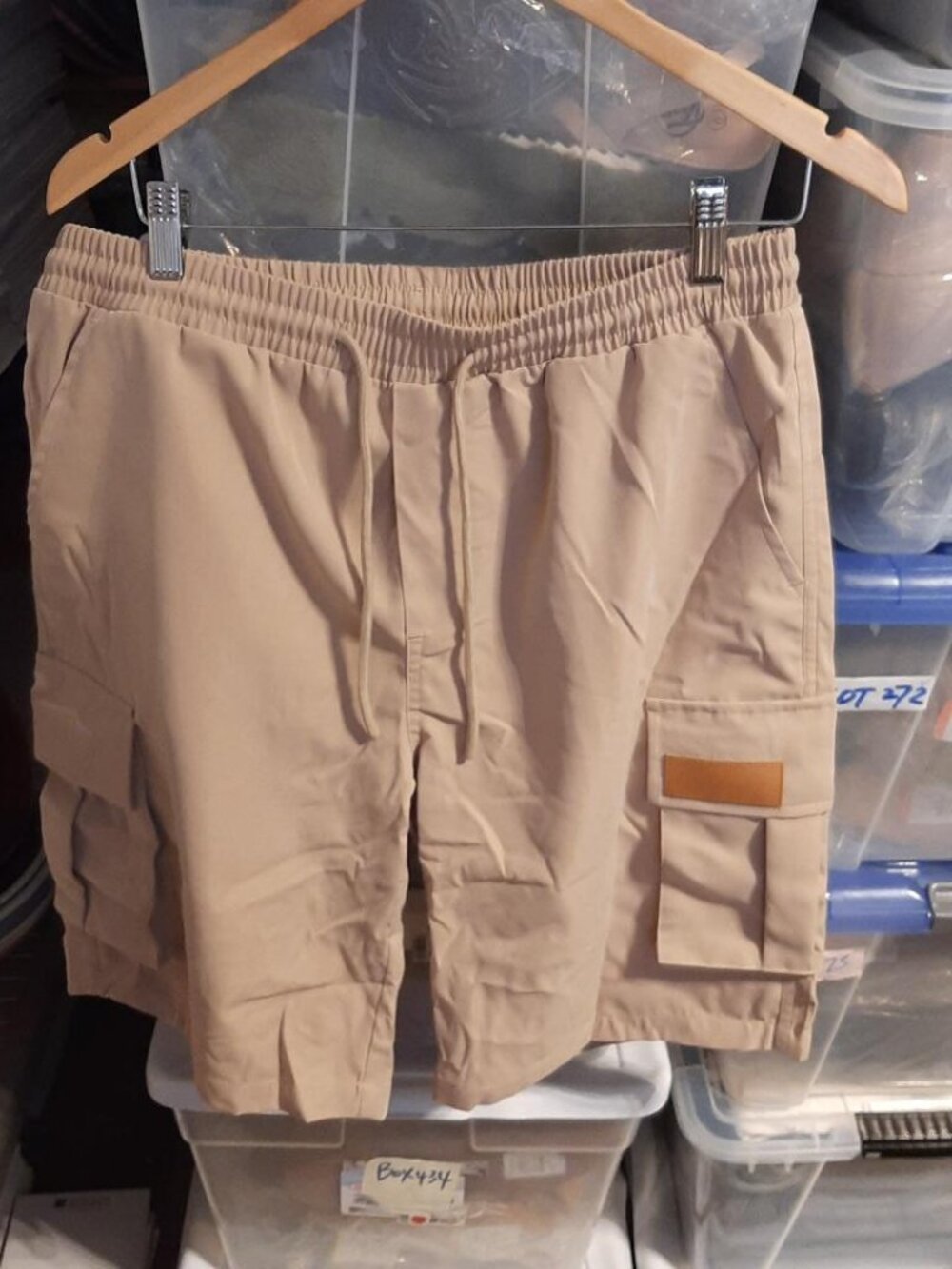 NEW ! Men Cargo Short Casual Elastic Waist Lightweight Outdoor Beige 5 Pocks SzM